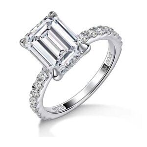 Emerald Cut Moissanite Ring, Women's Silver Ring, Women's Wedding Band, Jewelry
